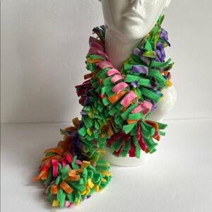 Handmade Fleece Fringe Scarf Colorful Handcrafted Rainbow
